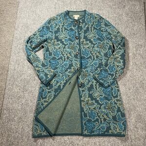 SUNDANCE Wool Sweater Button Down Long Length Floral Coat Jacket Petite Medium